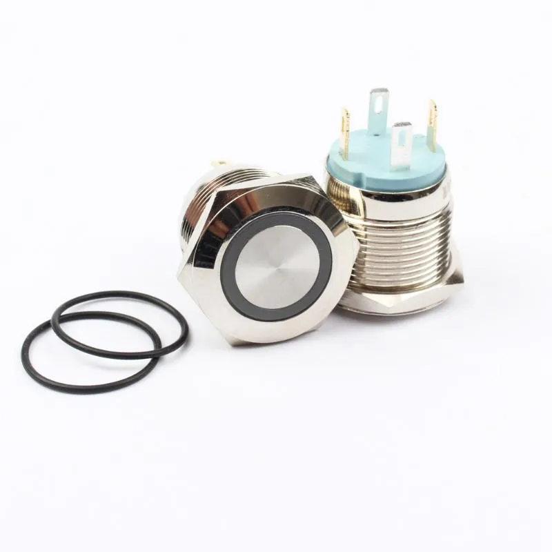 Interruttore 16mm 19mm Interruttori a pulsante Illuminazione ad anello Lampada a LED momentanea piatta 4 pin Metallo 12V24V5VSwitch