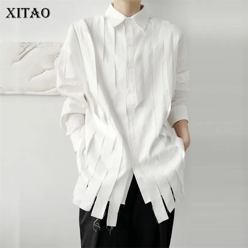 Xitao Tassel Białe bluzkę moda pełna rękaw jesienna pojedyncza piersi plisowana mała świeża swobodna koszula ZP2055 210326