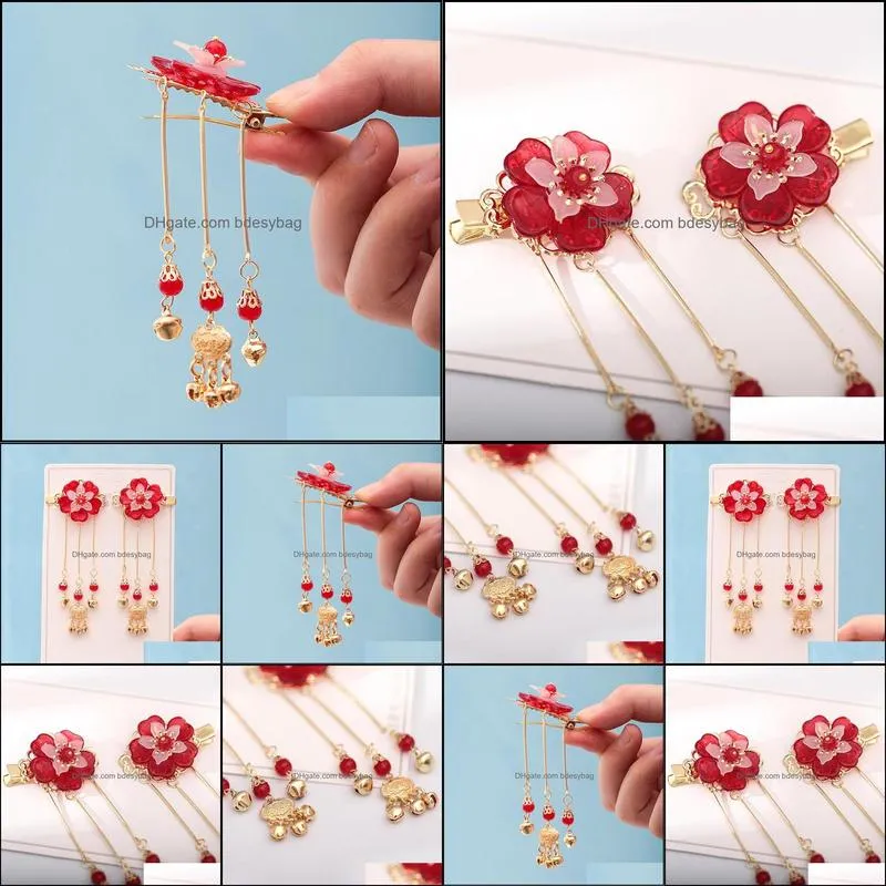 forseven retro chinese hairpins for women girls hanfu dress step shake tassel pendant flower hair clips headpieces hair jewelry