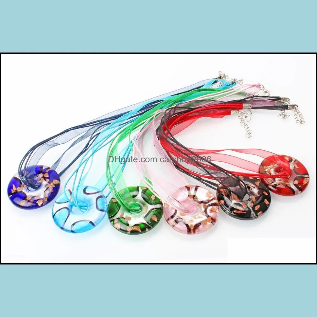 wholesale 6color handmade murano lampwork glass mix color round pendants necklace for women gift