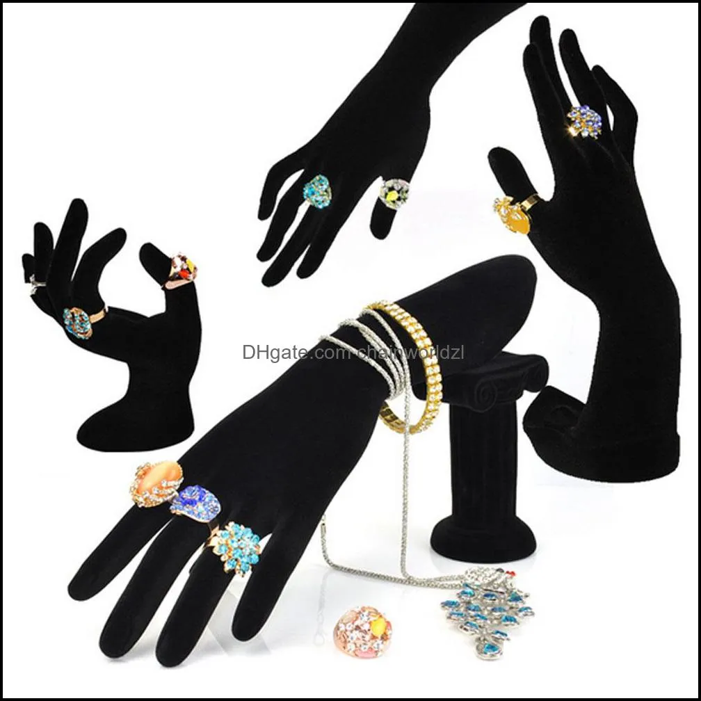 Mannequin Jewelry Packaging Display Hand Shaped Ring Stand Bracelet Holder Bangle Rack Rings Shelf Black Veet Female Drop Delivery 2021 Xa