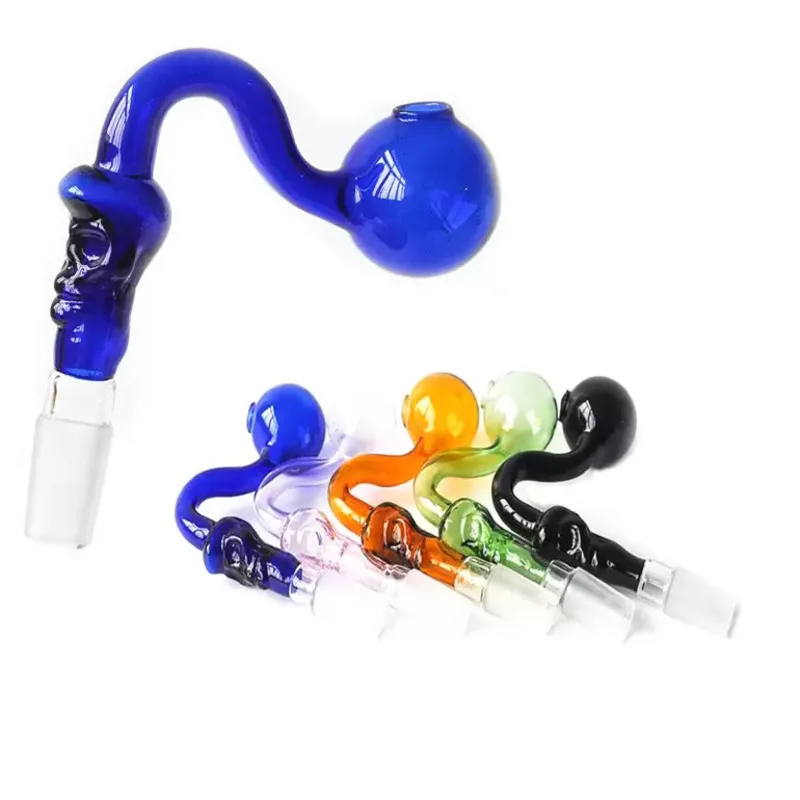 Colorful Curved Glass bowl Oil burner pipe Skull shape 14mm 18.8mm male female joint smoking pipes