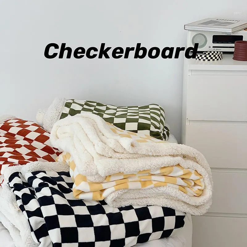 Blankets Checkerboard Plaid Blanket Thick Warm Winter Bed Office Nap Shawl Sofa Cover Retro Fluffy Bedspread