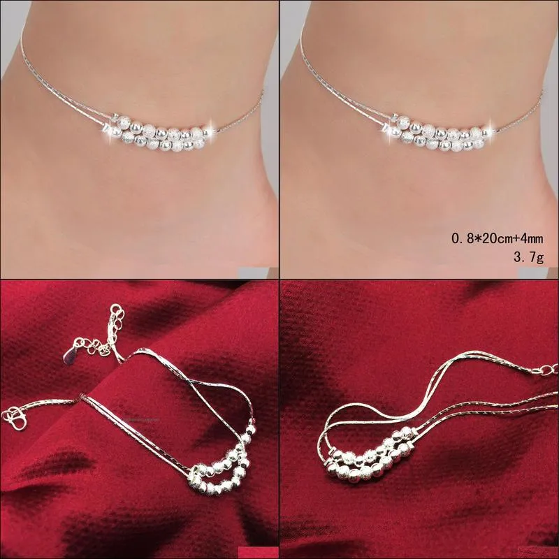 sexy ankle bracelets beach jewelry new 925 sterling silver double layers anklets jewelry for women boot foot jewelry