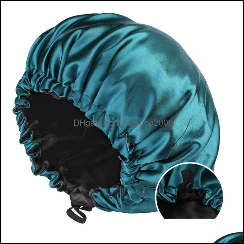 double side solid color satin button bonnet adjustable night hat women sleep caps bath headwear hair care