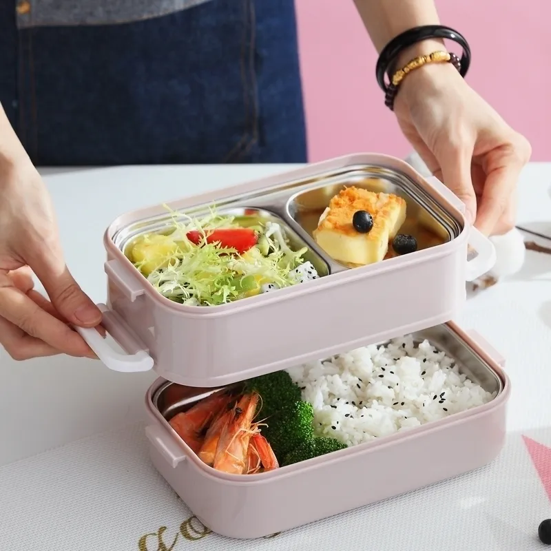 Mikrofalowa podwójna warstwowa lunch 1200 ml drewniane uczucie sałatki bento bezpłatne przenośne pudełko pojemników student Y200429