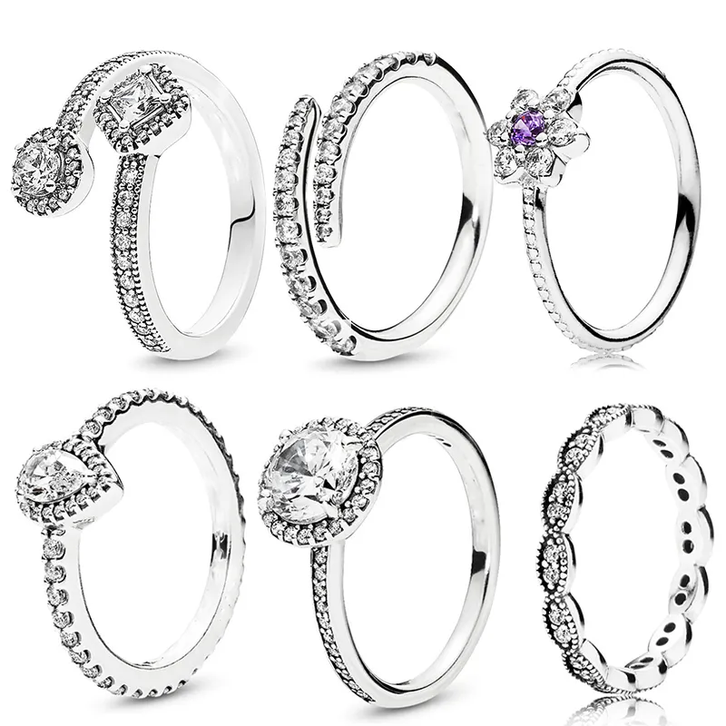 Nuovi popolari anelli in argento sterling 925 goccioline d'acqua anello sottile trasparente CZ Pandora signora gioielli da sposa accessori moda regalo