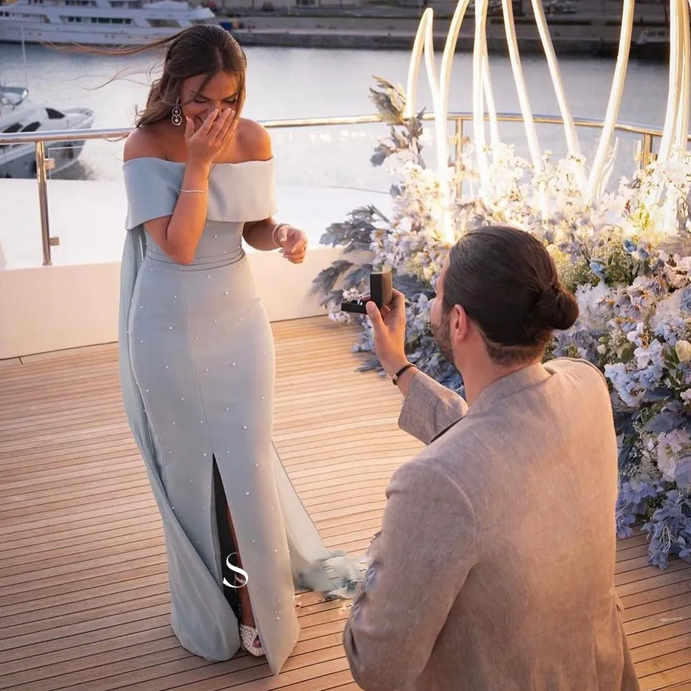 Bateau Mermaid Long Bridesmaid Dresses Side Split... From Wevens, $103.63 |  DHgate.Com