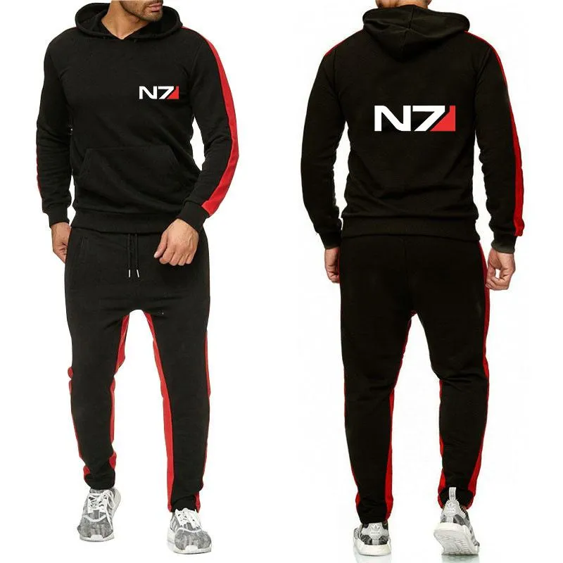 남자 Tracksuits 매스 이펙트 N7 스포츠웨어 인쇄 지퍼 까마귀 바지 망 오토바이 레이싱 조깅 피트니스 TracksuitMen's