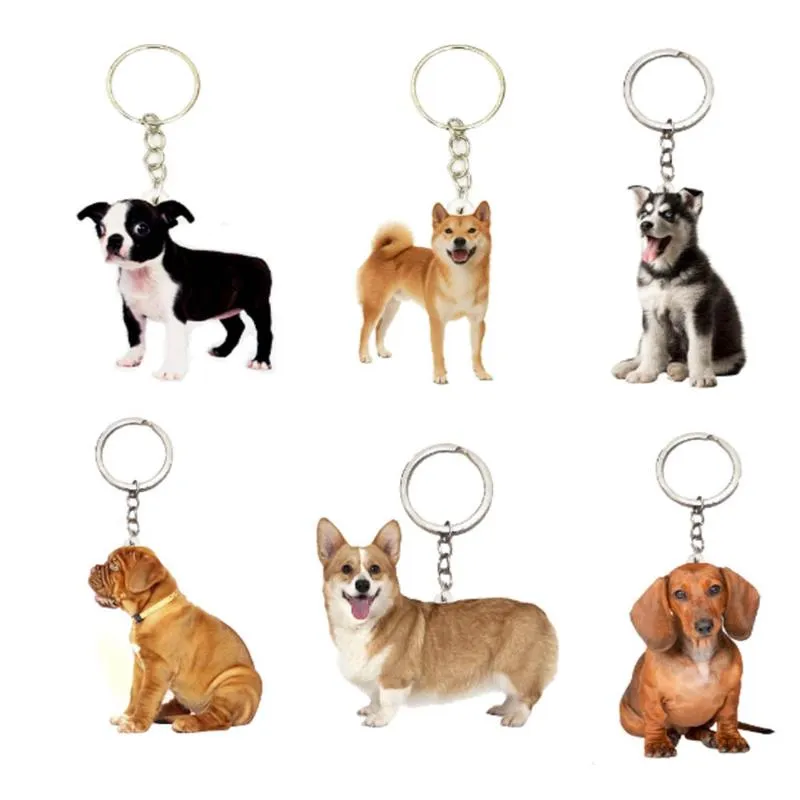 Keychains hund charmiga 6st/set nyckelring djur inte 3d llaveros söt för pojkvän vänner presentbil nyckel på ryggsäcken ringkeychains