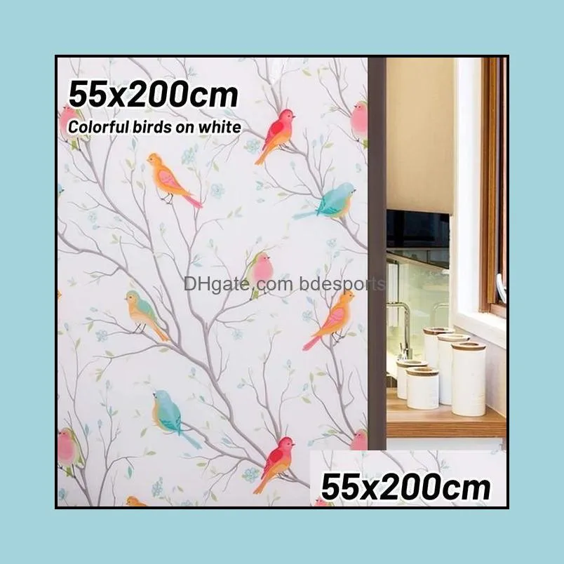 Other Home Decor Colorful Bird Window Film Static Privacy UV Blocking Heat Glass For Adhesive Stickers