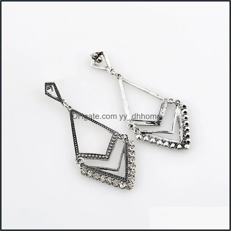 silver drop earrings for women girl vintage tibetan geometry hollow dangle and chandelier earrings fashion jewelry wholesale - 0816wh