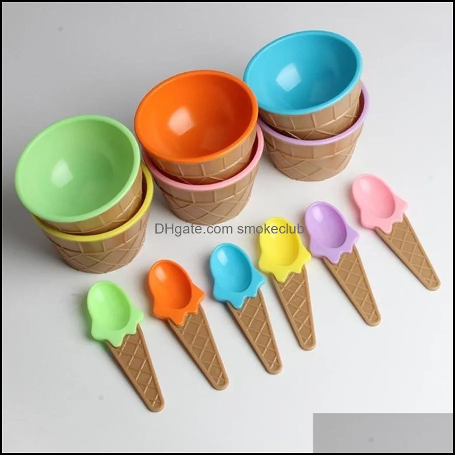 New 1Set Kids Ice Cream Bowl Spoon Set Durable Children Gifts Lovely Dessert Bowl DIY Tools