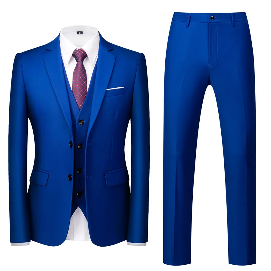 2022 Klassisk Royal Blue Business Män Passar 3 stycken Terno Masculino Slim Fit Groom Tuxedo för Män Bröllop Groomsman Blazer + Pant + Vest