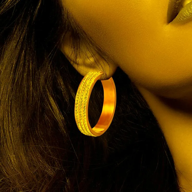 Hoop & Huggie Gold Color Round Rhinestone Drop Earrings Crystal For Women's Luxury Party Shining Dangle Ear Rings Wedding JewelryHoop