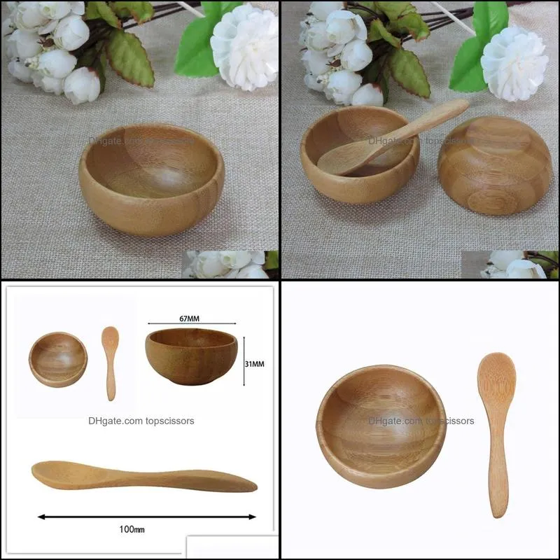 Empty Bamboo Facial Mask Bowl with Spoon Cosmetic Wooden Mask Tools DIY Tableware Makeup Container Set F925