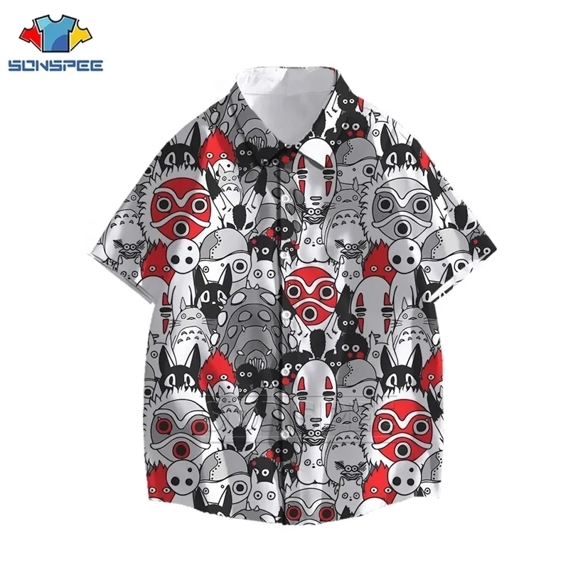 Miyazaki Hayao My Neighbor Totoro Men's Shirt Spirited Away Hawaiian 3D Print Summer Casual Beach s Short Sleeve 220322