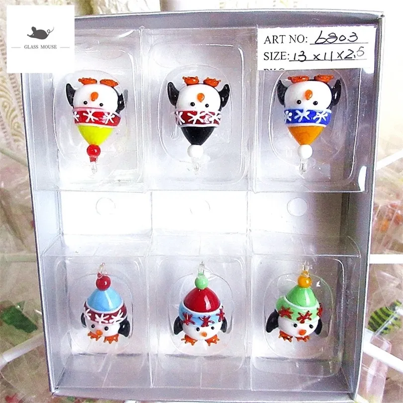 6pcs feitos à mão Murano Glass Christmas Figuras Ornamentos de árvore de Natal Acessórios pendentes de pingentes Charms Novo Presentes 201006