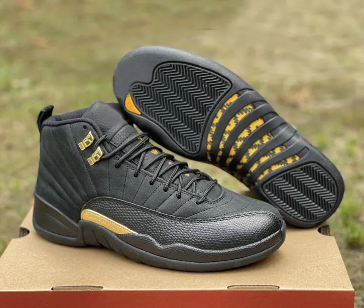 Black Taxi Mens Basketball Shoes Real Carbon Fiber, Gold 12s, Outdoor