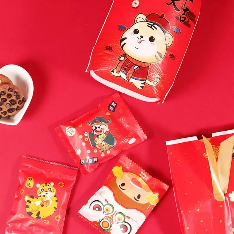 Gift Wrap 50pcs 2022 Chinese Year Candy Bag Plastic Drawstring Snack Treat BagsGift WrapGift