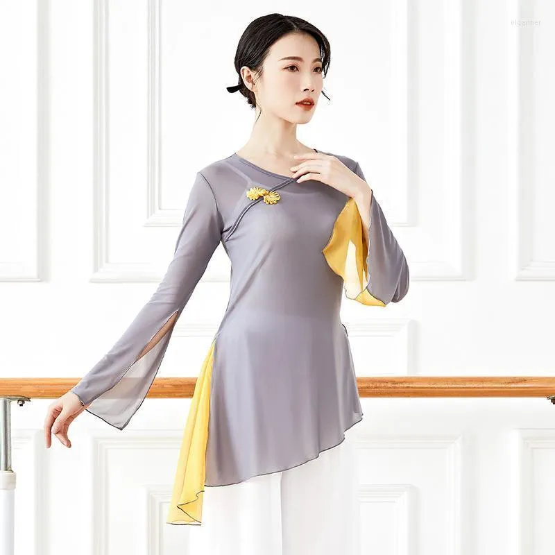 Giyim Çin klasik halk dans gövdesi kafiye performans kıyafetleri modern temel eğitim renk eşleşen üst sanat olga22
