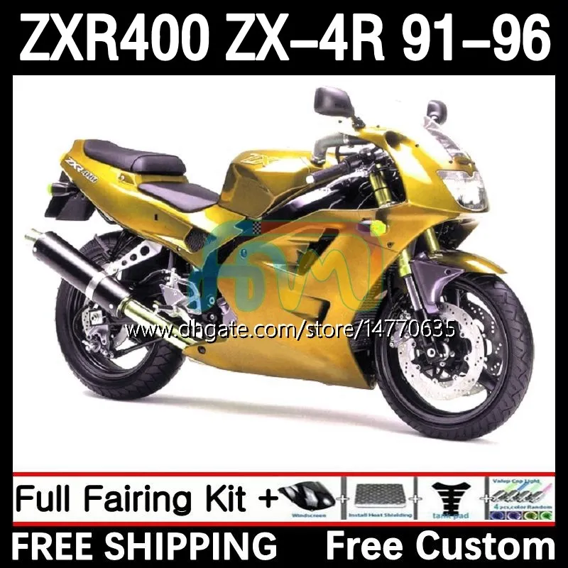 Kit de carroceria para Kawasaki Ninja ZXR-400 ZX 4R Cowling ZXR 400 CC 400cc Fanseions 12dh.129 ZX-4R ZXR400 91 92 93 94 95 96 ZX4R 1991 1992 1994 1995 1995 1996 Gloss Gloss Golden