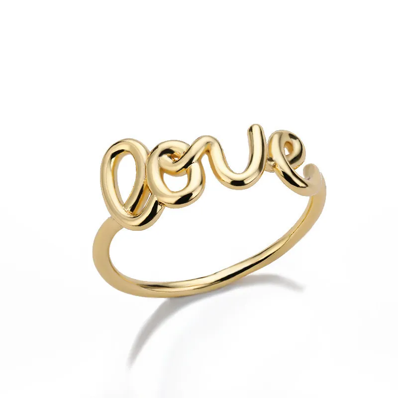 Love Word Ring, Gioielli in argento dorato per donne