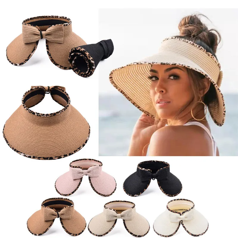 قبعة شاطئ شاطئ الشمس للنساء للنساء قبعات الظل الصيفية فتاة القش واسعة الحافة كاب سيدة حماية UV أقنعة المرأة أزياء الشمس