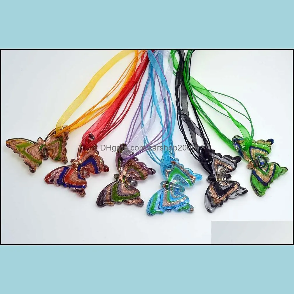 6color mixed color animal butterfly lampwork glass pendants necklaces drop murano necklace rope for women`s jewelry