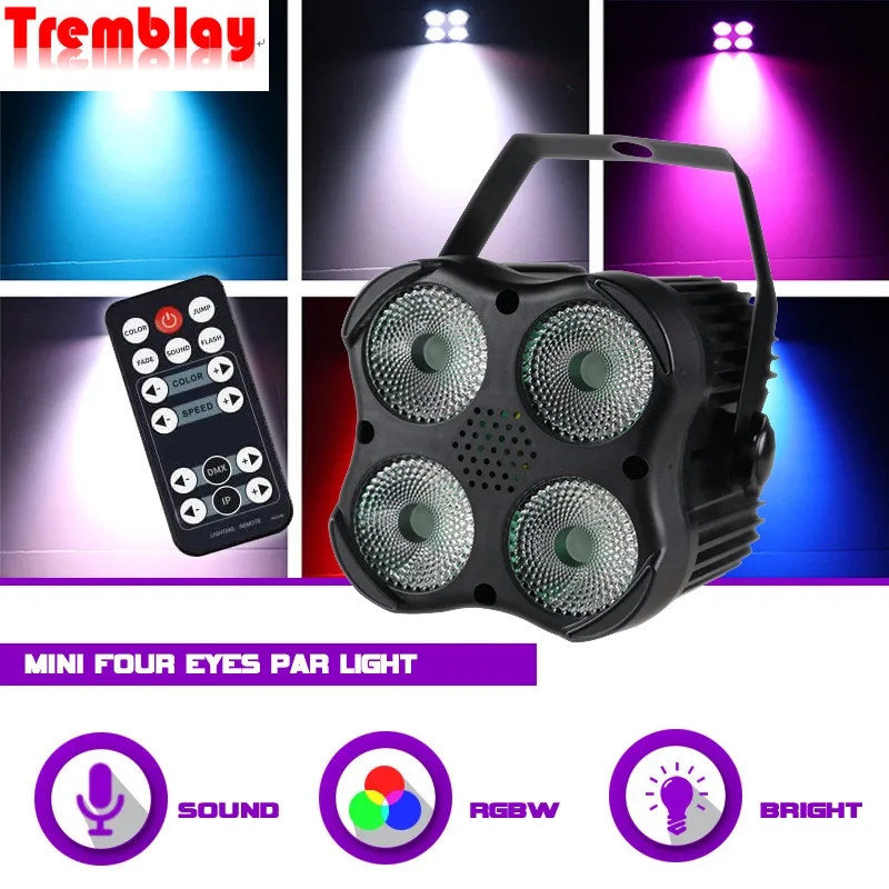 4 occhi LED Par Can Illuminazione ad effetto scenico per DJ Disco Party Home Party DMX Controllo audio Modalità remote automatiche RGBW 4 in 1 Lampada da lavaggio