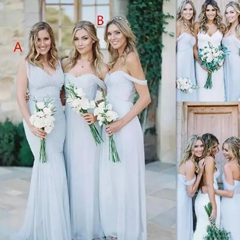 Ice Blue Chiffon Off-Shoulder pale Blue bridesmaid dresses - Perfect for Summer Weddings and Parties