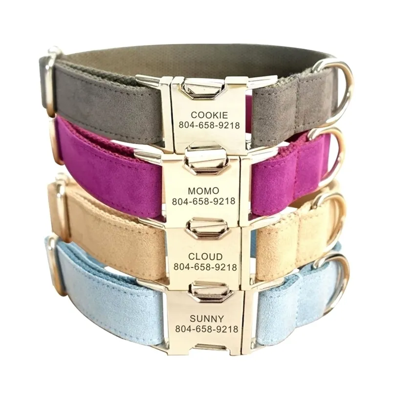 Personlig hundkrage Anpassade husdjurskrage Gratis gravering ID -namn Tagga PET Tillbehör Multi Velvet Puppy Collar Leash Set 220610