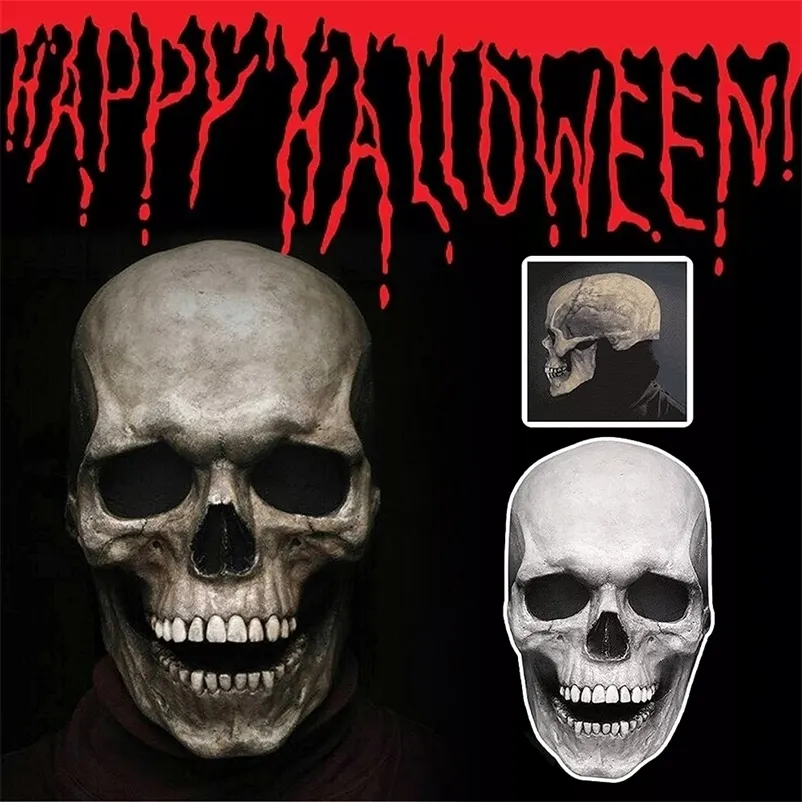Vollkopf-Schädel-Maske, Helm, Horror, gruselige Maskerade, Urlaub, Party-Dekoration für Kostüm, Halloween 220715