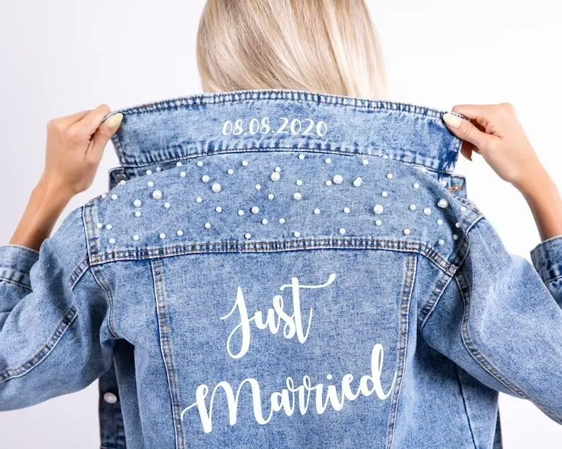 Giacche da donna Giacca di jeans personalizzata Mrs Bride Jean personalizzata con regali di nome Giacca da sposa da damigella d'onore Da donna