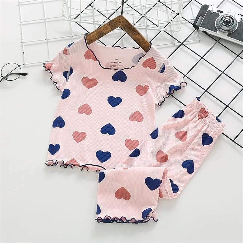 Summer Children's Pajamas Sets Love Pijamas for Girls Air-conditioning Clothes Toddler Sleepwear Kids Home Clothing Sets 220706