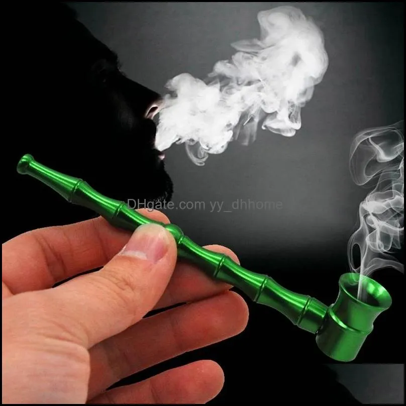 tobacco pipes long bamboo metal smoking pipe herb tobaccopipes portable creative smoke accessories 128mm assorted colors wll281