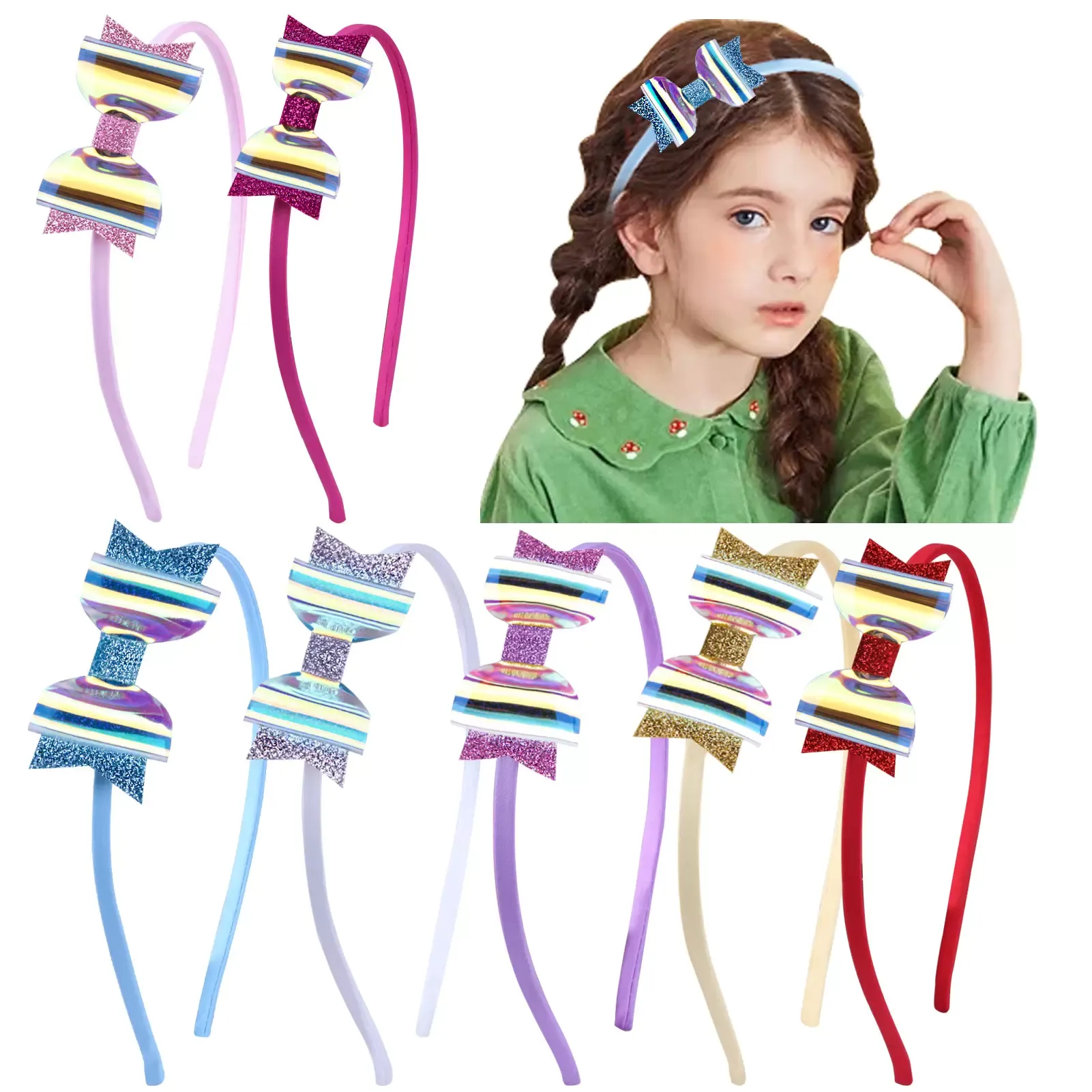 Europa Baby Girl Hair Clasp Glitter Bowknot Hairhoop Kids Hairband Hoofdband Princess Child Dance Performance Hair Accessoire 7 Colors