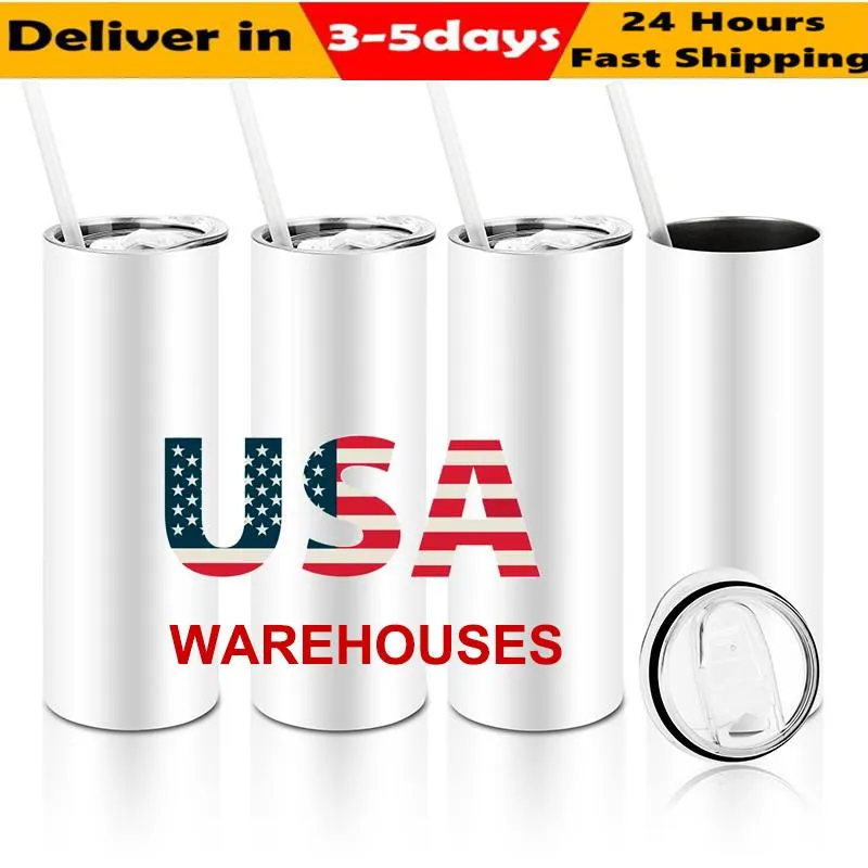 20oz Sublimation Tumbler Water Bottles Blank Stainless Steel Tumbler DIY Straight Cups Vacuum Insulated 600ml Car Tumbler Coffee Mugs