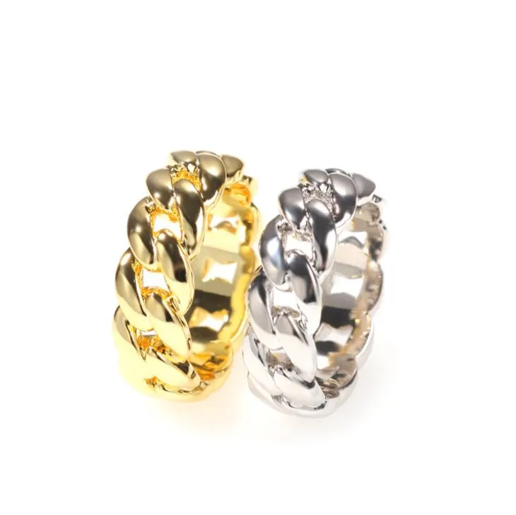 18k Gold Plated Cuban Link Rings Hiphop Wedding Party Jewerly Full Iced Out Cubic Zirconia Fashion