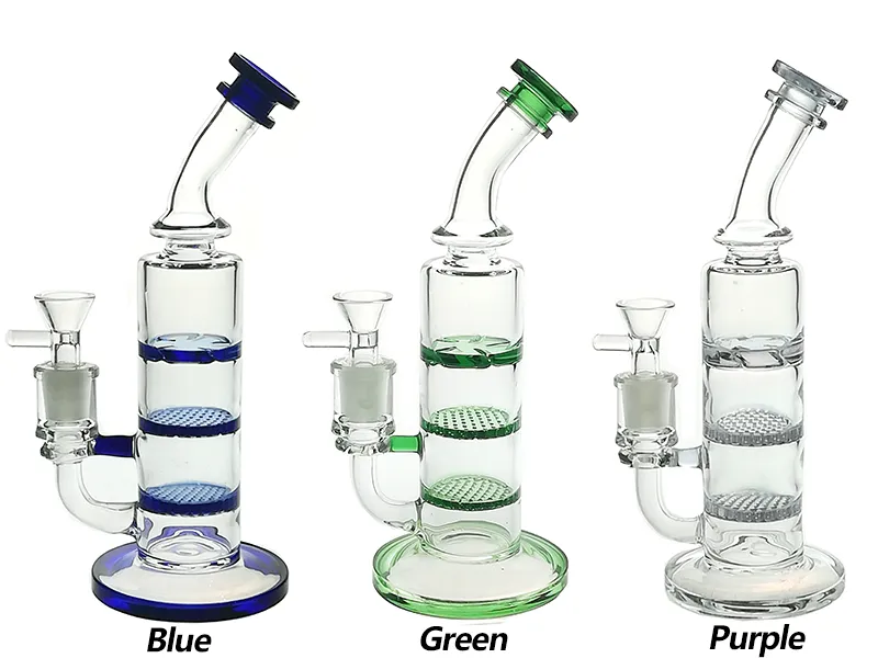 Glass Hookah Rig/Bubbler for smoking 9 inch Height and 3-Glass-piece perc with 14mm Glass bowl 320g weight 3 Colors BU009