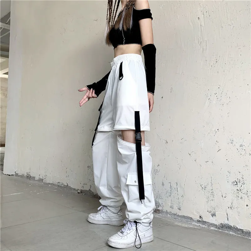 White High Waist Cargo cargo pants - Y2K Harajuku Style