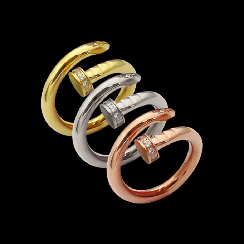 Erkek Paslanmaz Çelik Tırnak Yüzükleri Tasarımcı Kadınlar Aşk Yüzüğü Moda Lüks Elmas Titanyum Altın Yüzük Takı
