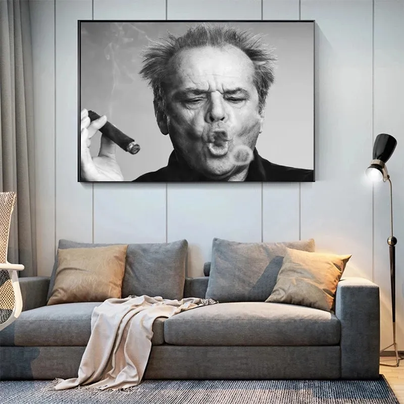Jack Nicholson Cigar Canvas Painting Black And White Poster And Print