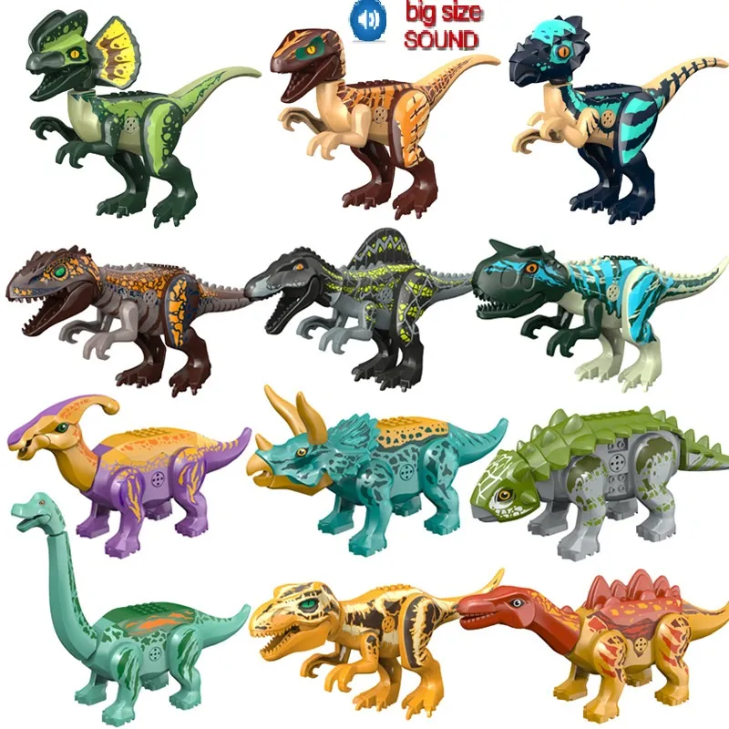 Große Größe mit Sound zusammengebaute Bausteine Spielzeug Dinosaurier Welt Triceratops Tyrannosaurus Tiermodell Ziegel Spielzeug für Kinder