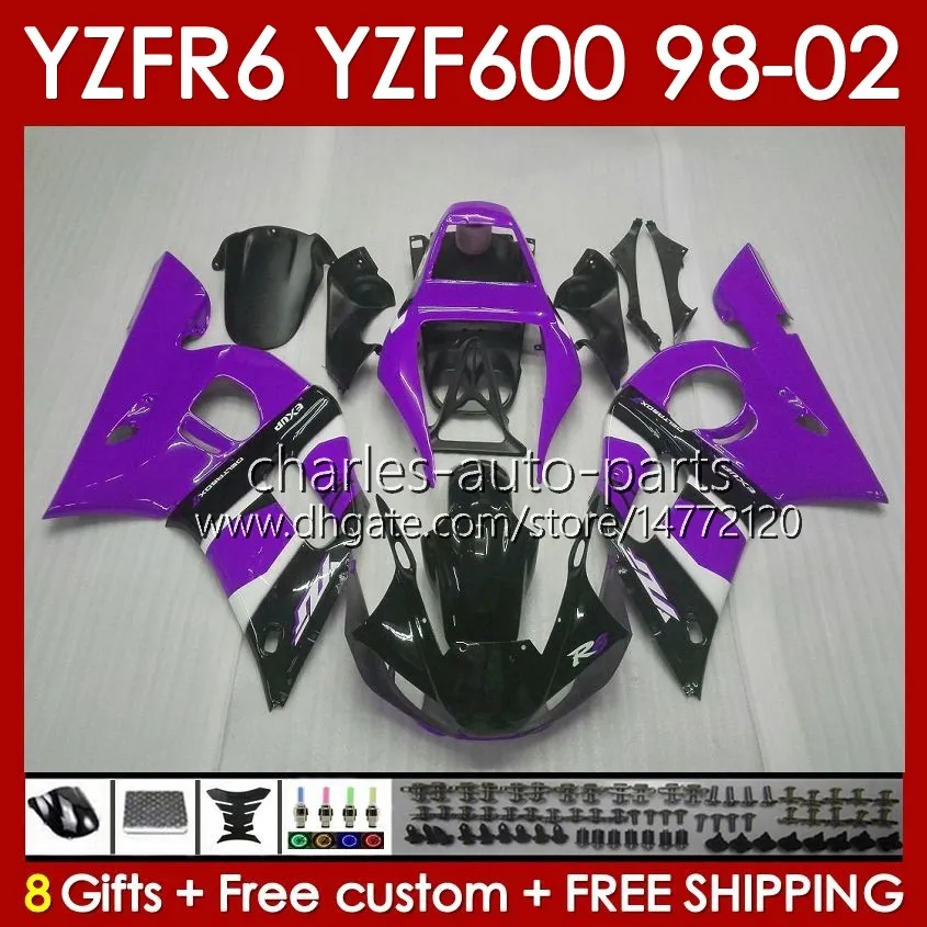 Koningen Kit voor Yamaha YZF 600 CC YZF-600 YZF R6 R 6 98-02 Body 145No.148 YZF600 600cc Cowling YZF-R6 1998 1999 2000 2000 2001 2001 2002 YZFR6 98 99 00 01 02 OEM BODYWARD WORDWARD WORDWOORD PURPLE GLOSS WORDWOORD