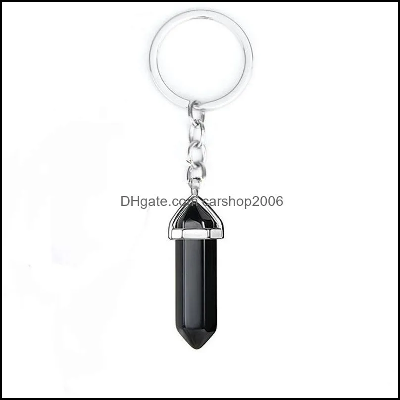 natural stone key rings hexagonal prism keychains healing rose crystal car decor keyholder for women carshop2006