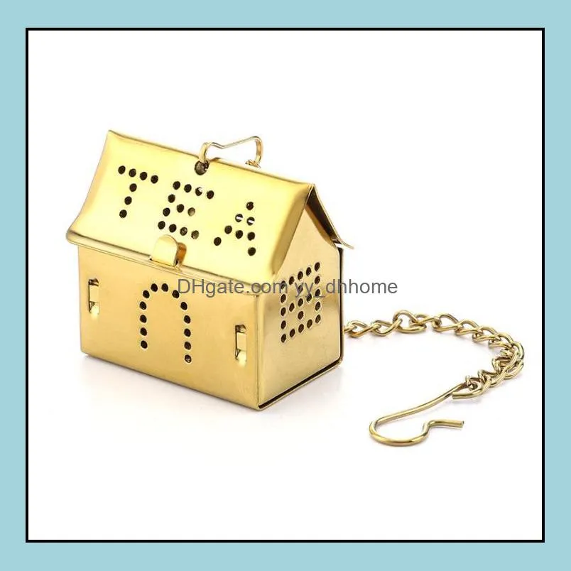 304 stainless steel tea infuser 6 colors mini house shaped tea-strainer tea-bag kitchen seasoning holder sn3379