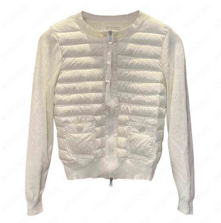 여성 다운 재킷 디자이너 고급 둥근 목 니트 니트 라이트 중량 짧은 지퍼 캐주얼 재킷 겨울 프랑스 브랜드 트렌치 코트