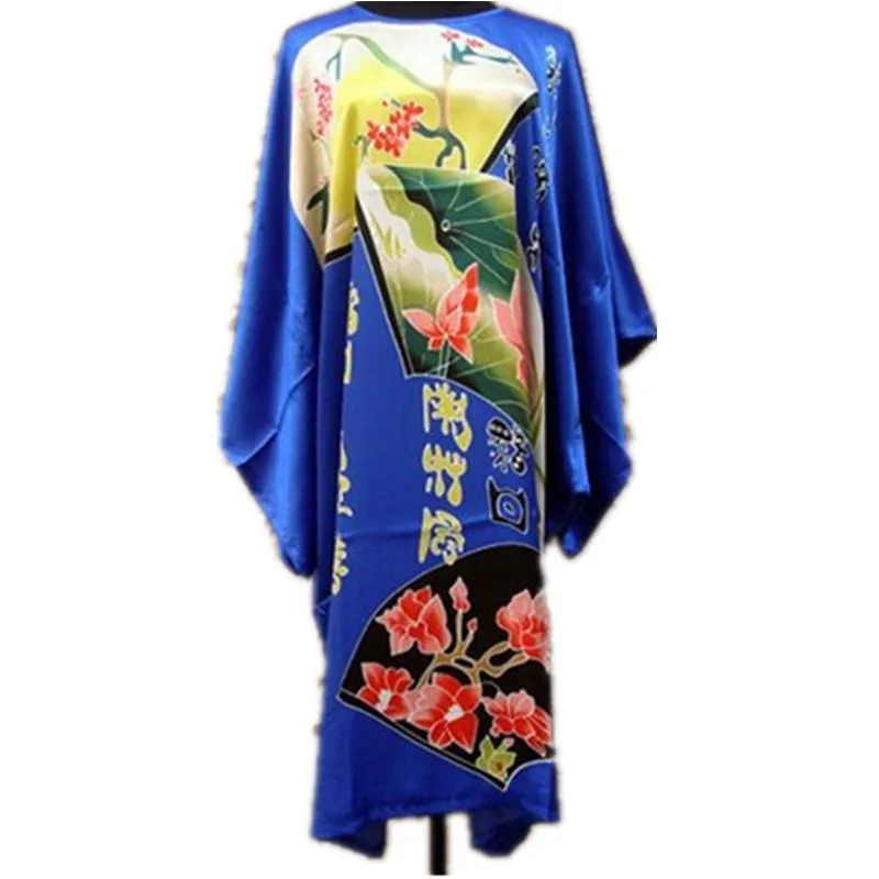 Indumenti da notte da donna Blu Abito da donna Pigiama estivo Donne cinesi Rayon Kimono Abito da bagno Camicia da notte Caftano Yukata Taglia unica M01Donna