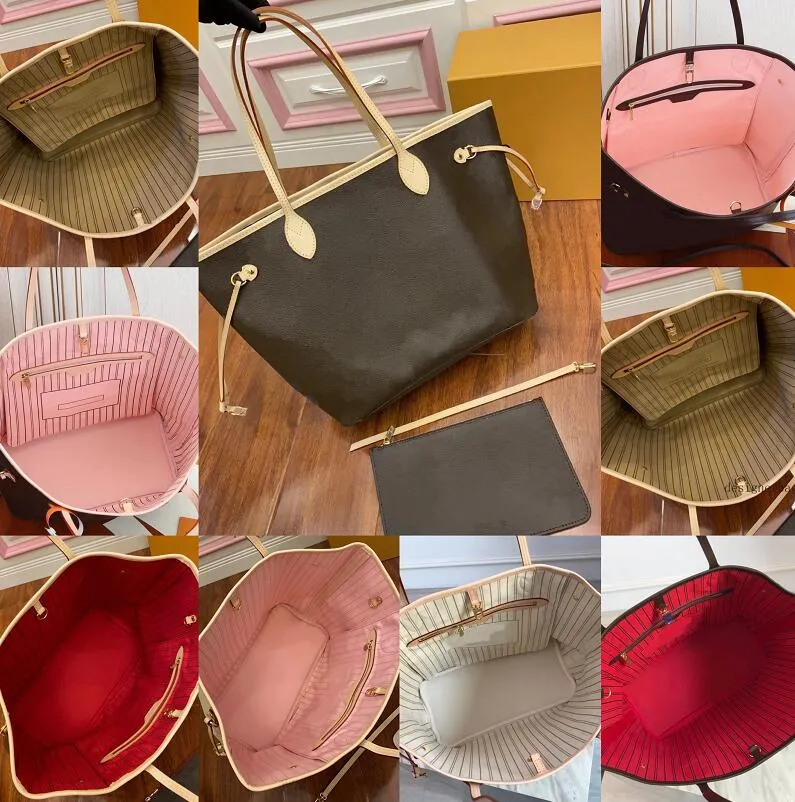 여성 neverfull 핸드백 갈색 꽃 토트 백 쇼핑백 어깨 크로스 바디 지갑 패션 정품 가죽 대용량 클래식 편지 클러치 지갑